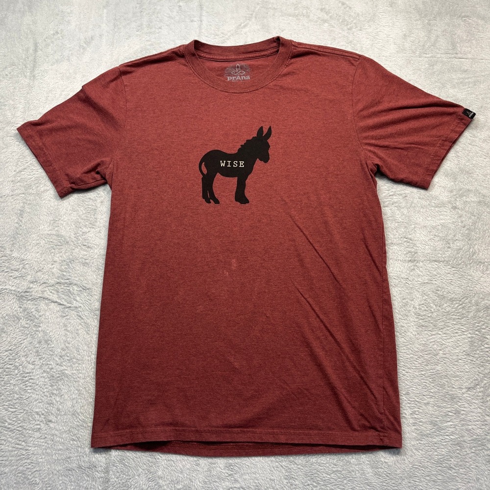 prAna Graphic T-Shirt Mens‎ Maroon Wise Donkey Organic Cotton Blend Medium